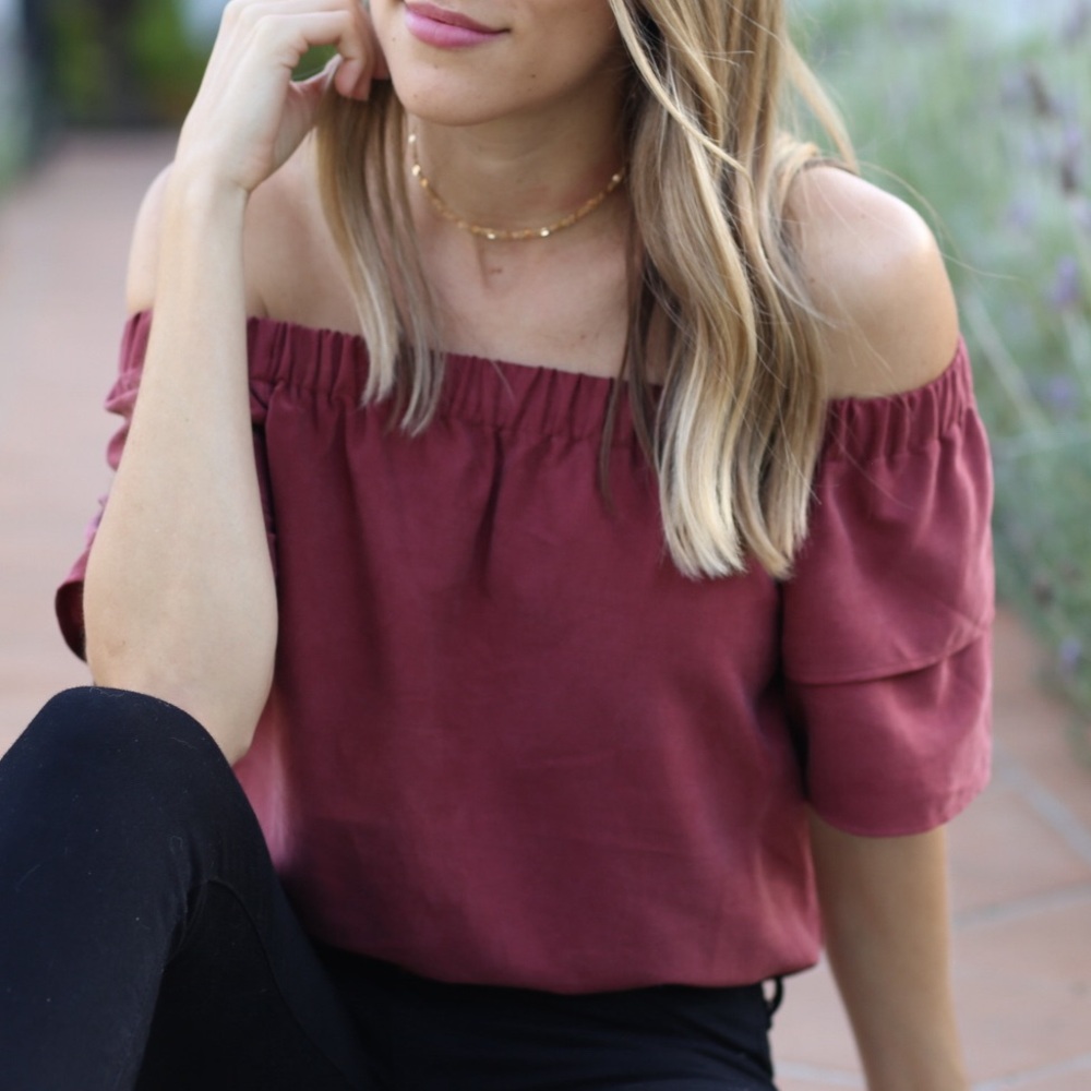 H&M Off-Shoulder Ruffle Burgundy Blouse